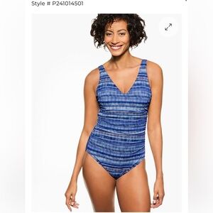 NWT Miraclesuit x Talbots Blockbusters one piece swimsuit, “matchsticks” print